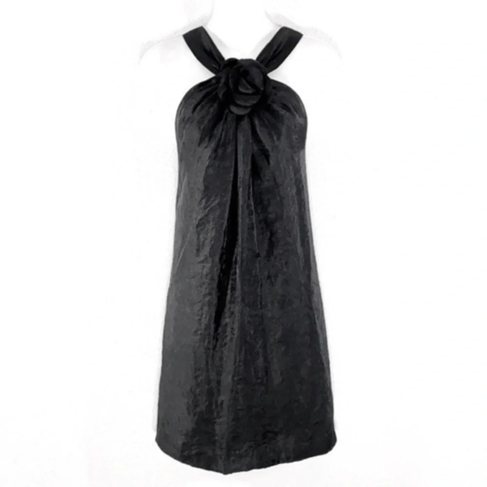 Cache black flower halter shift dress Medium M KK16